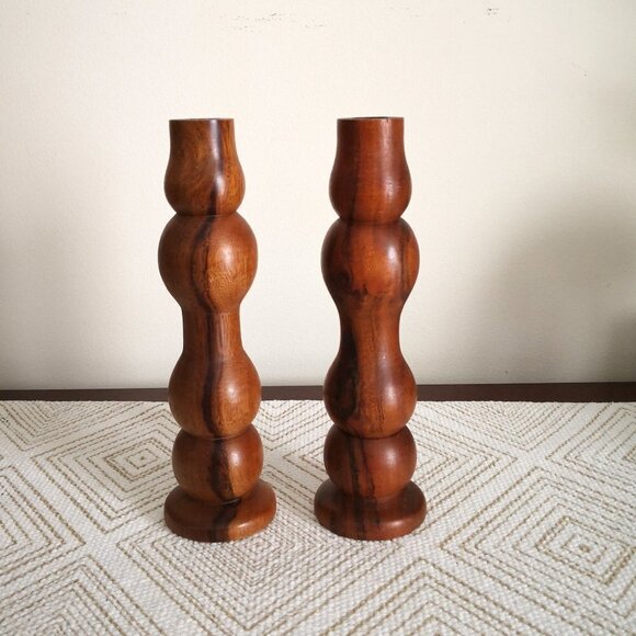 Pair of Hearth & Hand Magnolia Joanna Gaines Wood Hand Turned Candleholders 9"H - Picture 2 of 5